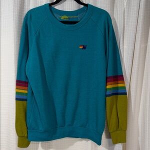 Aviator Nation Teal Sweatshirt with Rainbow Stripes